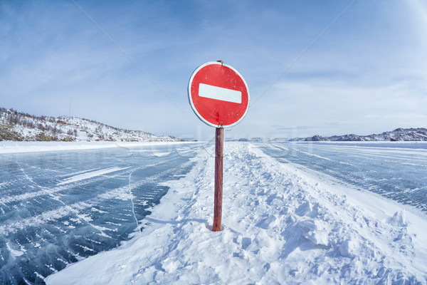 Traffic sign on Baikal ice Stock photo © zastavkin
