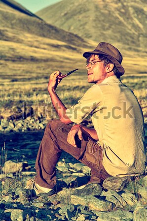 Tourist in Altai camp Stock photo © zastavkin