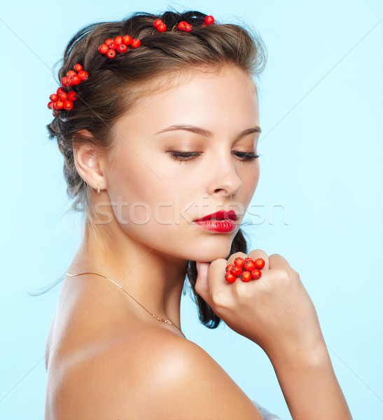 beautiful brunette with ashberries Stock photo © zastavkin