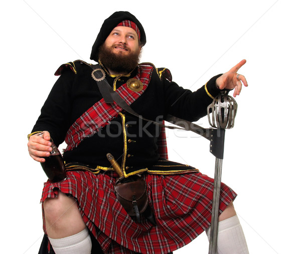 Scottish warrior with bottle of red wine Stock photo © zastavkin