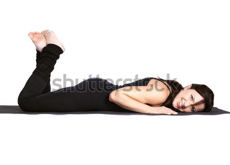 Fitnessz nő portré gyönyörű boldog nő fitnessz Stock fotó © zastavkin
