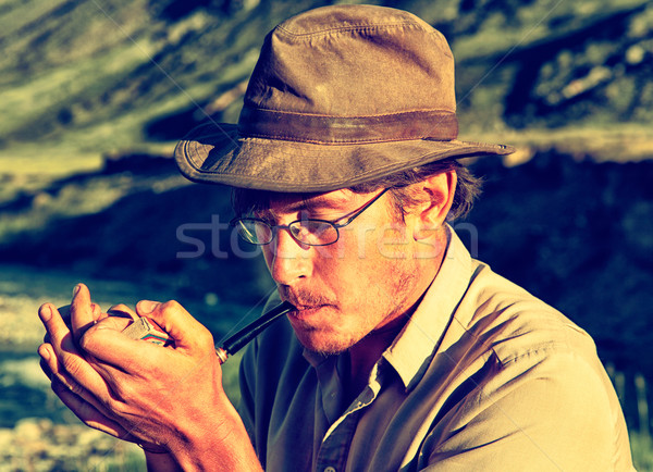 Tourist in Altai camp Stock photo © zastavkin