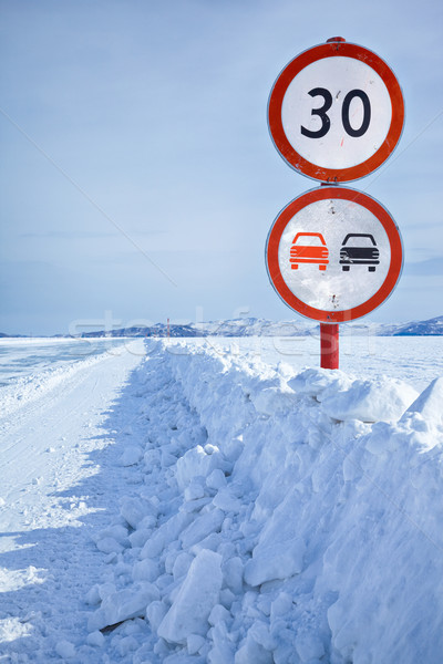 Traffic sign on Baikal ice Stock photo © zastavkin