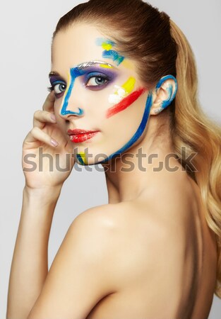 Femme mode plumes maquillage lumineuses [[stock_photo]] © zastavkin