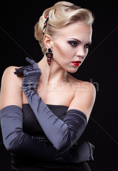 Femme blonde robe noire jeunes longtemps gants sombre [[stock_photo]] © zastavkin