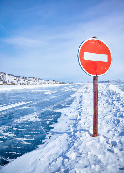 Traffic sign on Baikal ice Stock photo © zastavkin