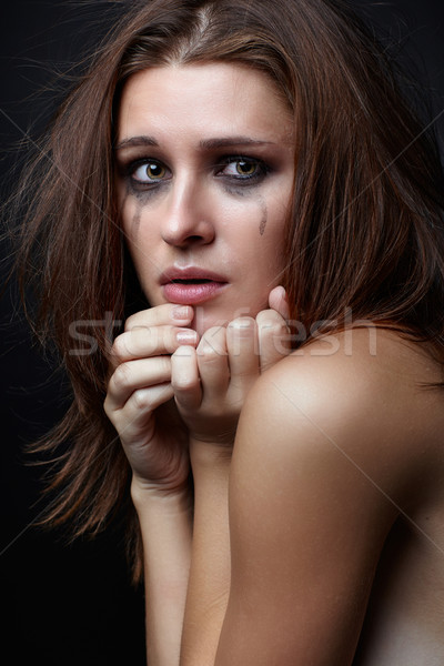 年輕女子 哭泣 年輕 漂亮的女人 黑色 商業照片 © zastavkin