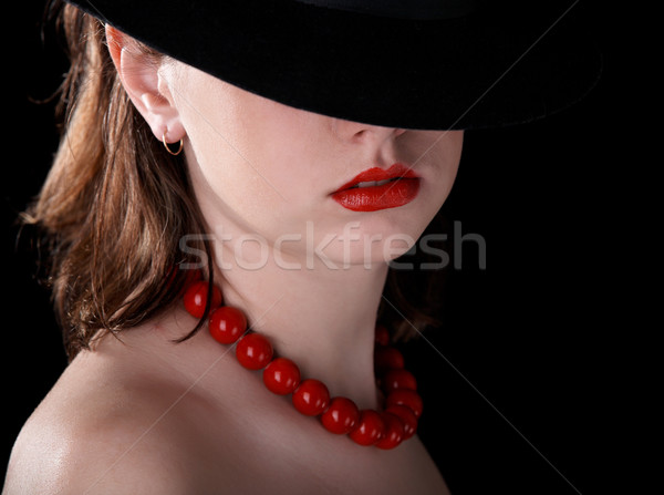 Fată pălărie portret destul de femei negru Imagine de stoc © zastavkin