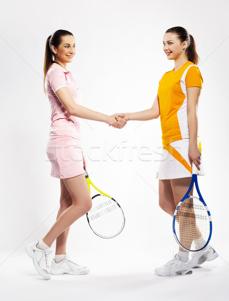 Tênis retrato dois meninas jogadores Foto stock © zastavkin