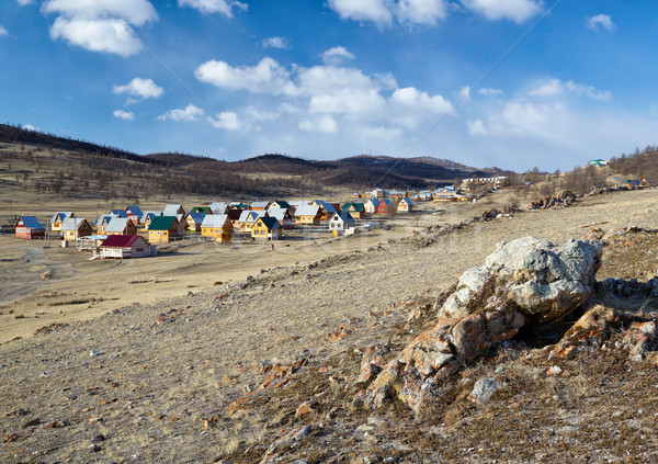 Stockfoto: Kamp · plaats · camping · meer · wolken · voorjaar