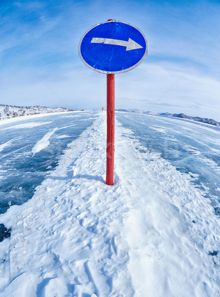 Stok fotoğraf: Trafik · işareti · buz · uyarı · bulutlar · yol · doğa