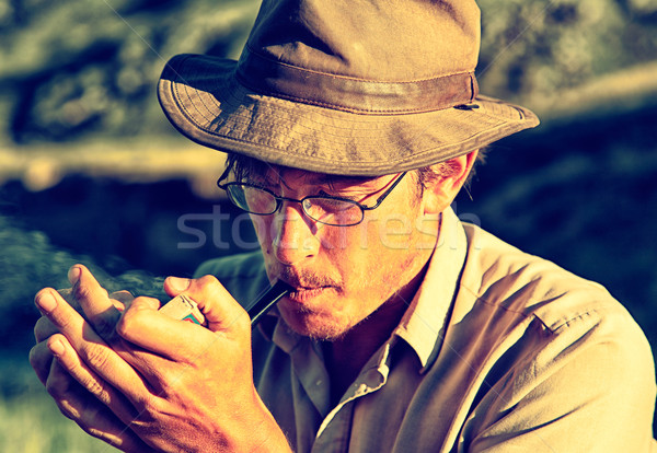 Tourist in Altai camp Stock photo © zastavkin