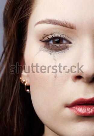 Foto stock: Hermosa · morena · mitad · cara · retrato · nina