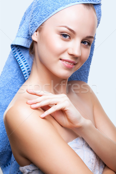 Stock fotó: Fürdő · nő · fiatal · csinos · kék · fürdőkád