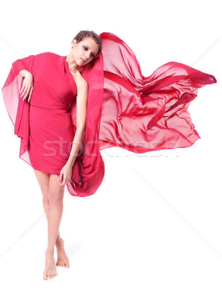 Belle femme rouge battant robe isolé blanche [[stock_photo]] © zastavkin