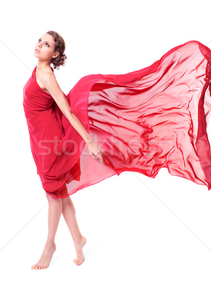 Belle femme rouge battant robe isolé blanche [[stock_photo]] © zastavkin