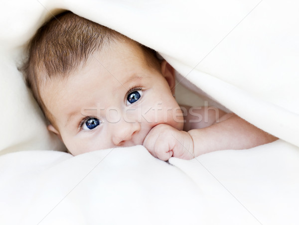 Bebé manta ocultación blanco cara Foto stock © zdenkam