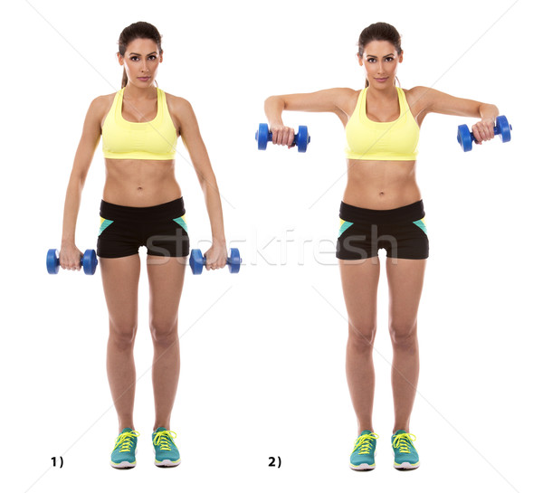 Brazo ejercicio fitness modelo blanco mujer Foto stock © zdenkam