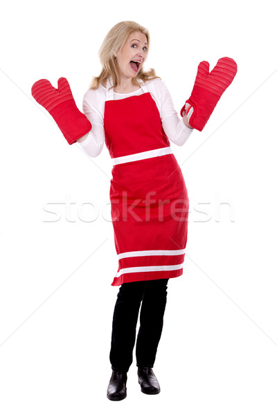 Foto stock: Feminino · cozinhar · avental · loiro · mulher