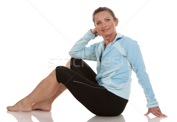 Fitnessz nő barna hajú visel fitnessz visel fehér Stock fotó © zdenkam