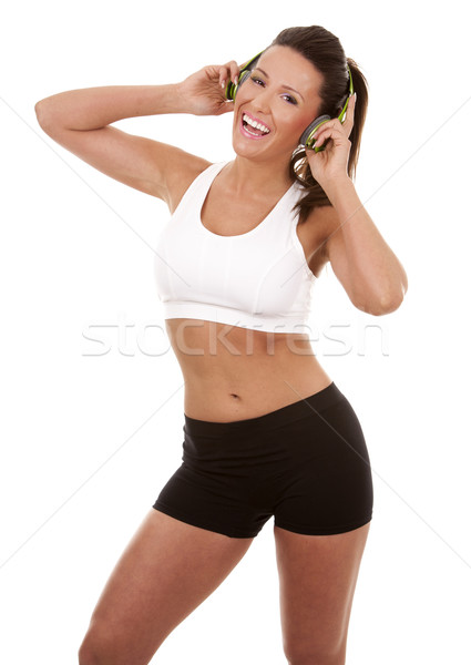 Fitness vrouw fitness model brunette Blauw Stockfoto © zdenkam
