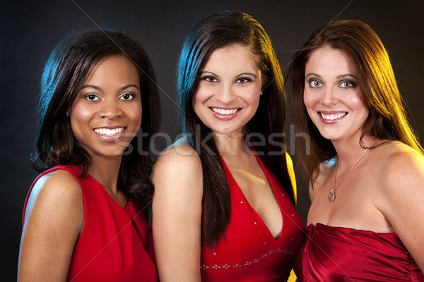 Csoport nők visel piros ruhák gyönyörű Stock fotó © zdenkam