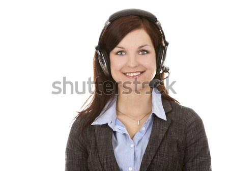 Telemarketing személy gyönyörű barna hajú visel üzlet Stock fotó © zdenkam