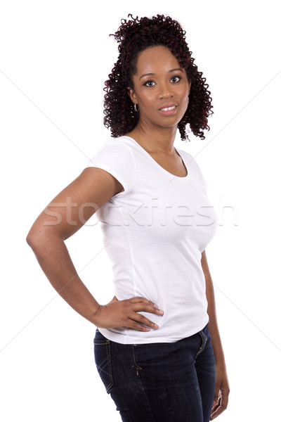 Schwarze Frau posiert weiß Studio schwarz Stock foto © zdenkam