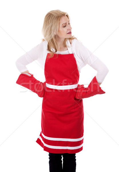 Női szakács kötény szőke nő visel Stock fotó © zdenkam