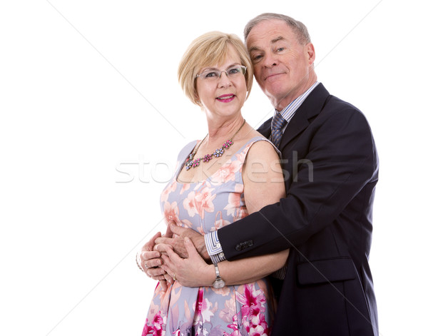 Előkelő kaukázusi pár nyugdíjas felfelé fehér Stock fotó © zdenkam