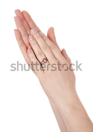 Foto stock: Manos · pintado · anillo · de · compromiso · femenino · blanco · aislado