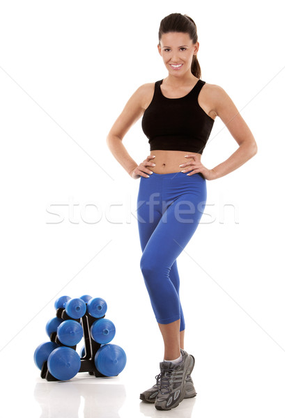Foto d'archivio: Fitness · donna · fitness · modello · bruna · indossare · blu