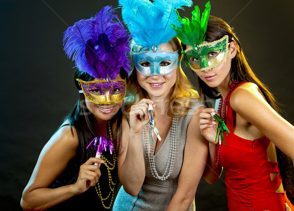 Groep vrouwen feesten mooie drie Stockfoto © zdenkam
