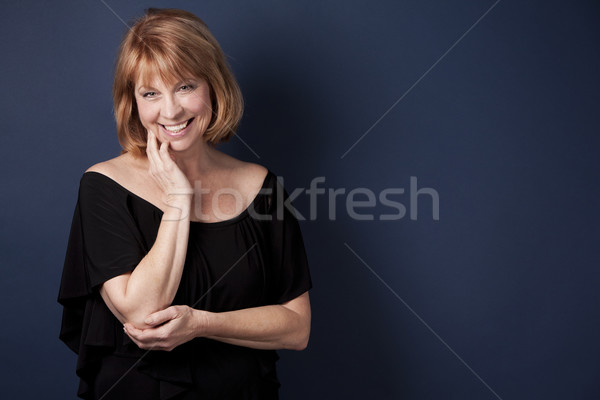 Előkelő érett nő visel fekete sötét kék Stock fotó © zdenkam