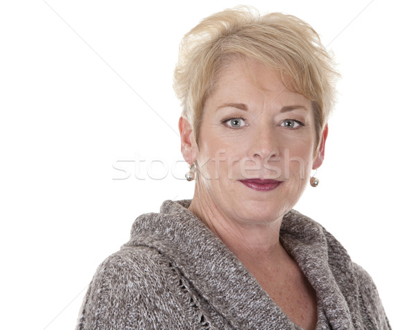 Stockfoto: Toevallig · vrouw · blond · witte · geïsoleerd