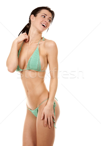 Grünen bikini ziemlich Fitness Modell posiert Stock foto © zdenkam