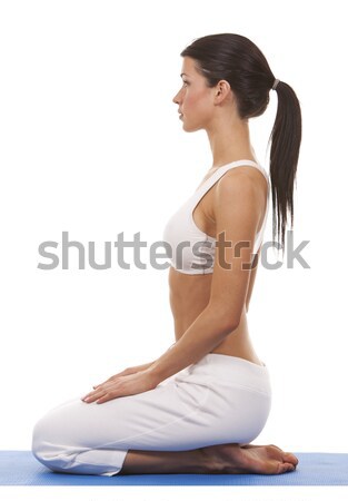 Foto stock: Mujer · yoga · bastante · morena · blanco