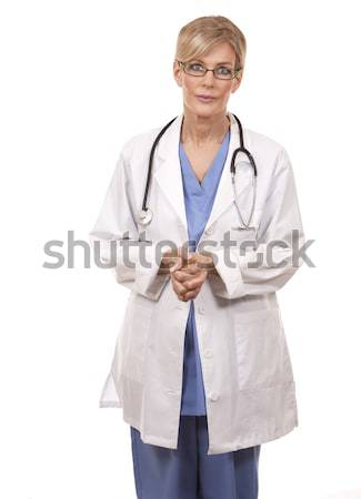 Foto stock: Maduro · femenino · médico · hermosa · malas · noticias · blanco