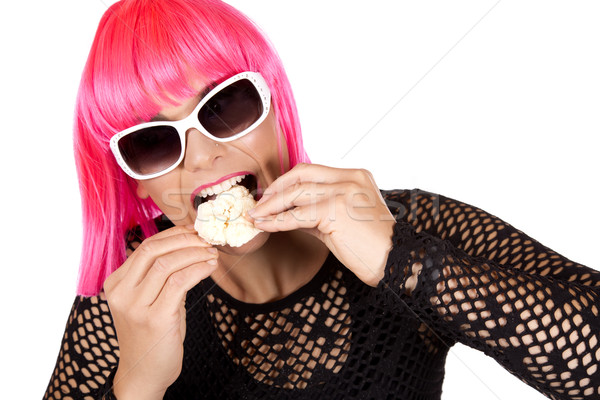 時尚 女子 光明 粉紅色 頭髮 吃 商業照片 © zdenkam
