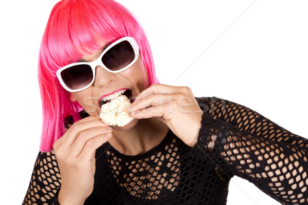 Mode femme lumineuses rose cheveux manger [[stock_photo]] © zdenkam