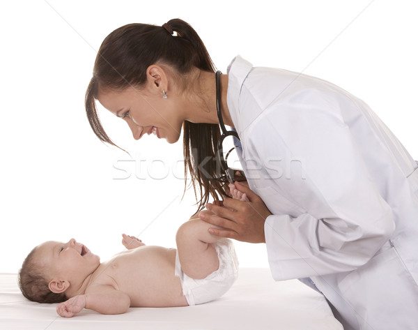 Foto stock: Femenino · médico · bebé · blanco · aislado · familia