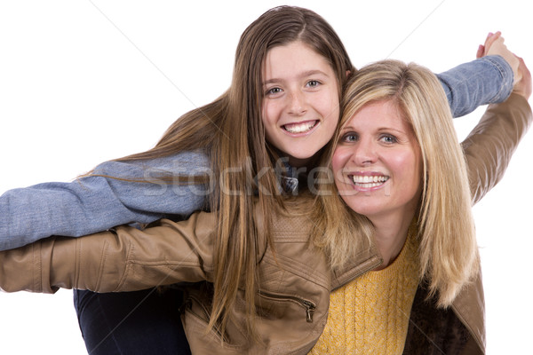 [[stock_photo]]: Mère · fille · blanche · studio · amour