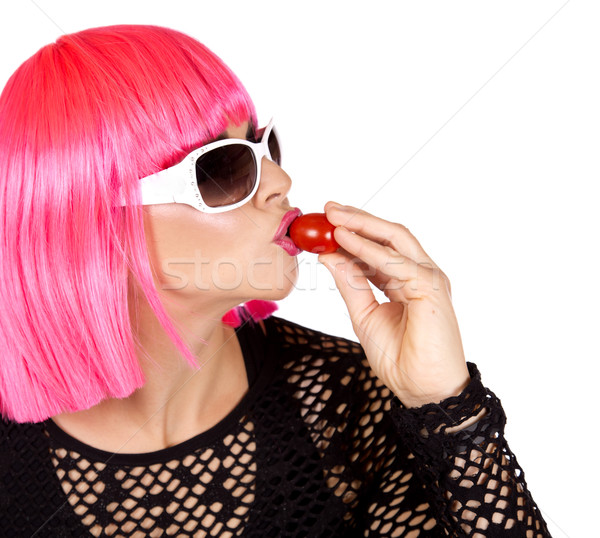 Mode femme lumineuses rose cheveux manger [[stock_photo]] © zdenkam