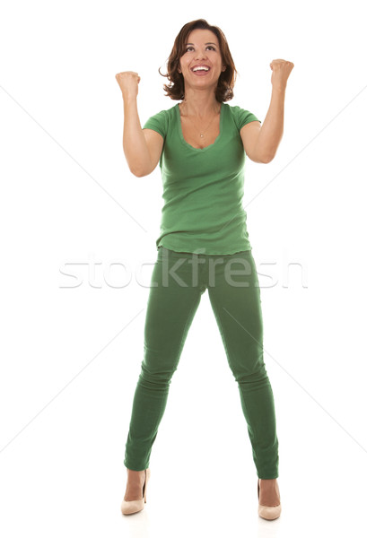 Csinos barna hajú zöld lezser nő visel Stock fotó © zdenkam