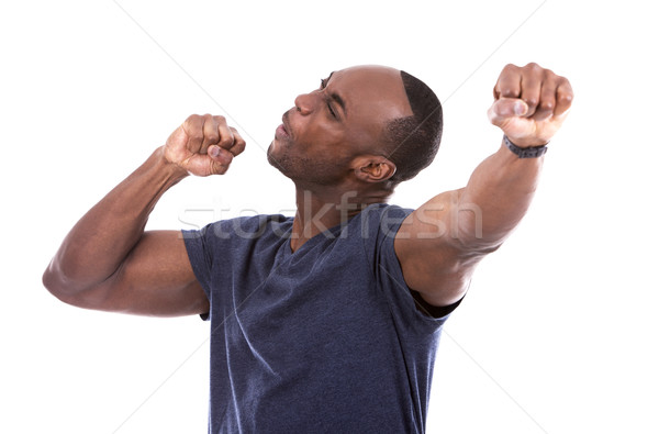 Jóképű afroamerikai férfi izgalom fiatal izgatott lezser Stock fotó © zdenkam