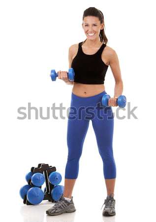Foto d'archivio: Fitness · donna · fitness · modello · bruna · indossare · blu