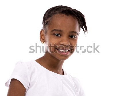 Ocazional negru fată prezinta alb studio Imagine de stoc © zdenkam