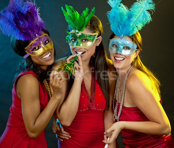 Groep vrouwen feesten mooie drie Stockfoto © zdenkam