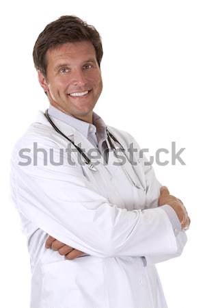 Foto stock: Feliz · doctor · de · sexo · masculino · caucásico · médico · sonriendo · blanco