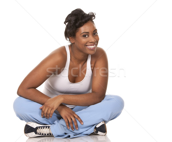 Mujer de la aptitud bastante mujer negro activo desgaste blanco Foto stock © zdenkam